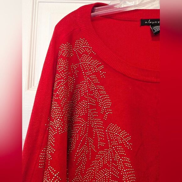 a love story red sweater Soft Cozy Floral Leaf Studs Design Plus 2X Lagenlook - Picture 3 of 6